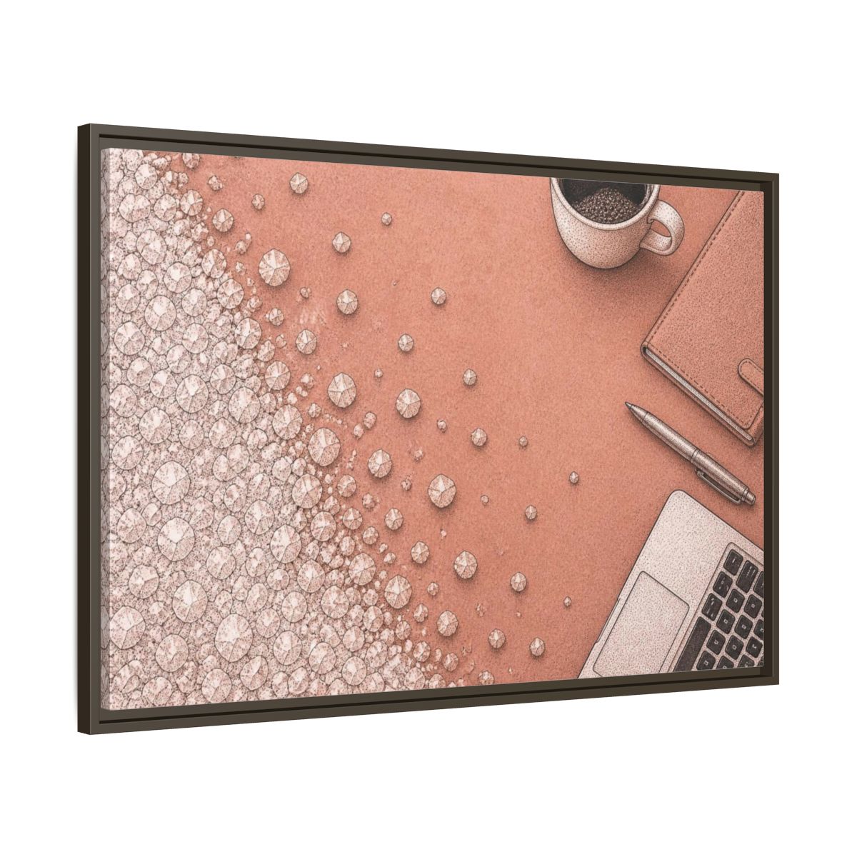 Main Mockup. Salt Crystal Office Desk shown as framed canvas print