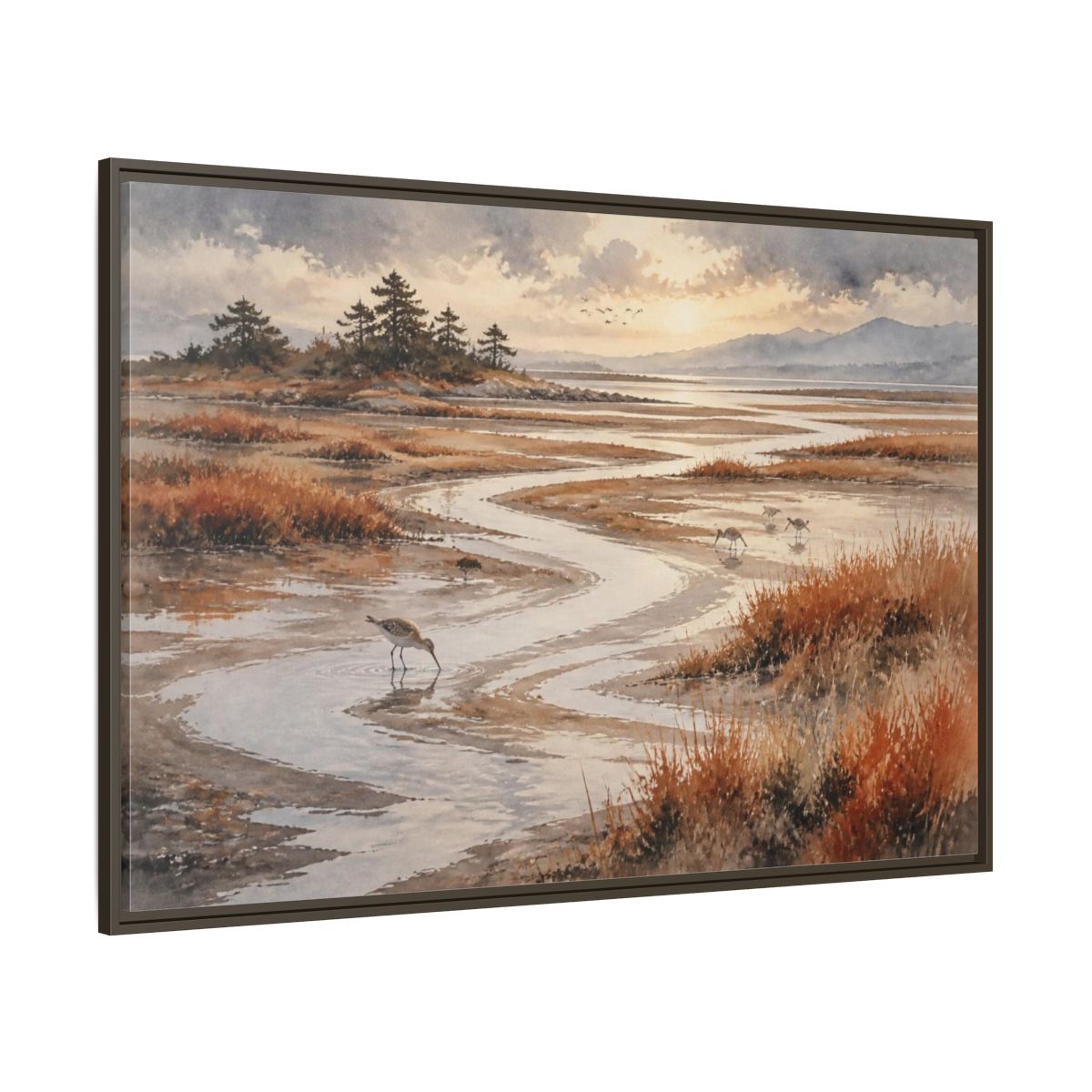 Side Mockup 8. Salt Marsh Landscape shown as framed canvas print