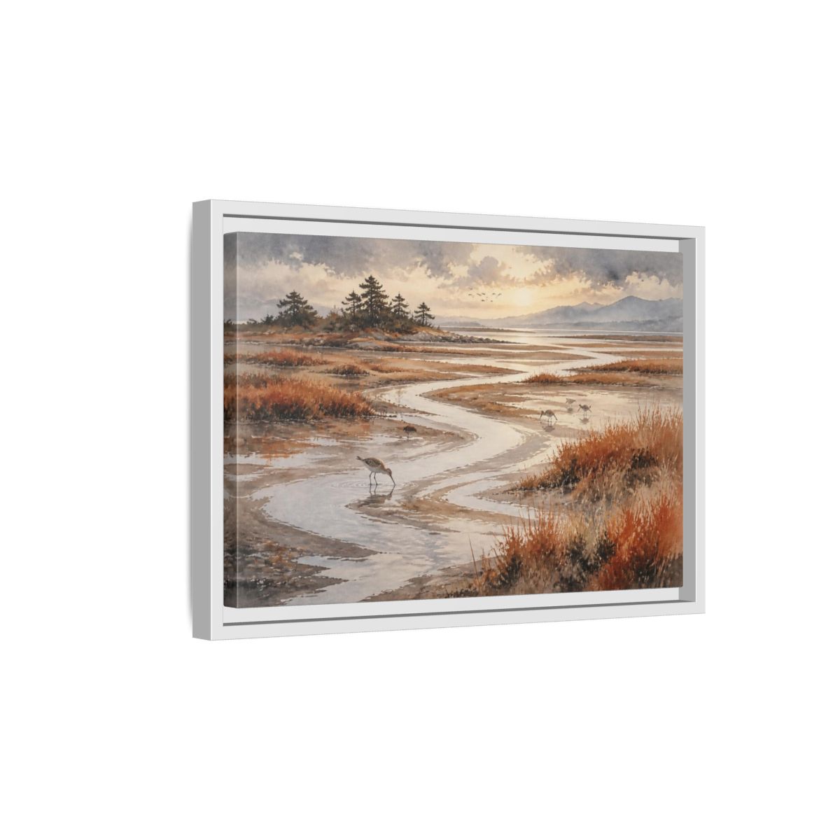 Side Mockup 4. Salt Marsh Landscape shown as framed canvas print