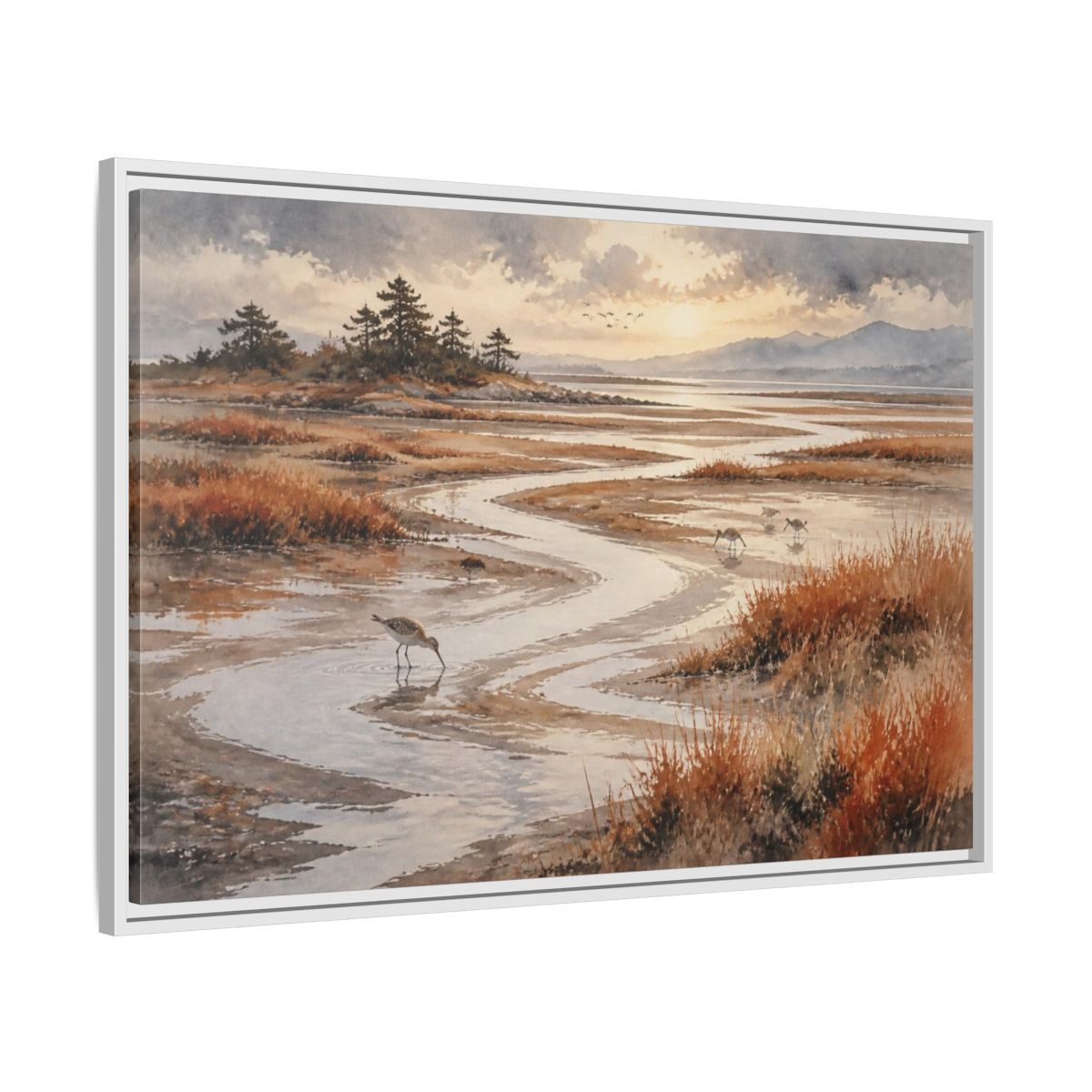 Side Mockup 9. Salt Marsh Landscape shown as framed canvas print