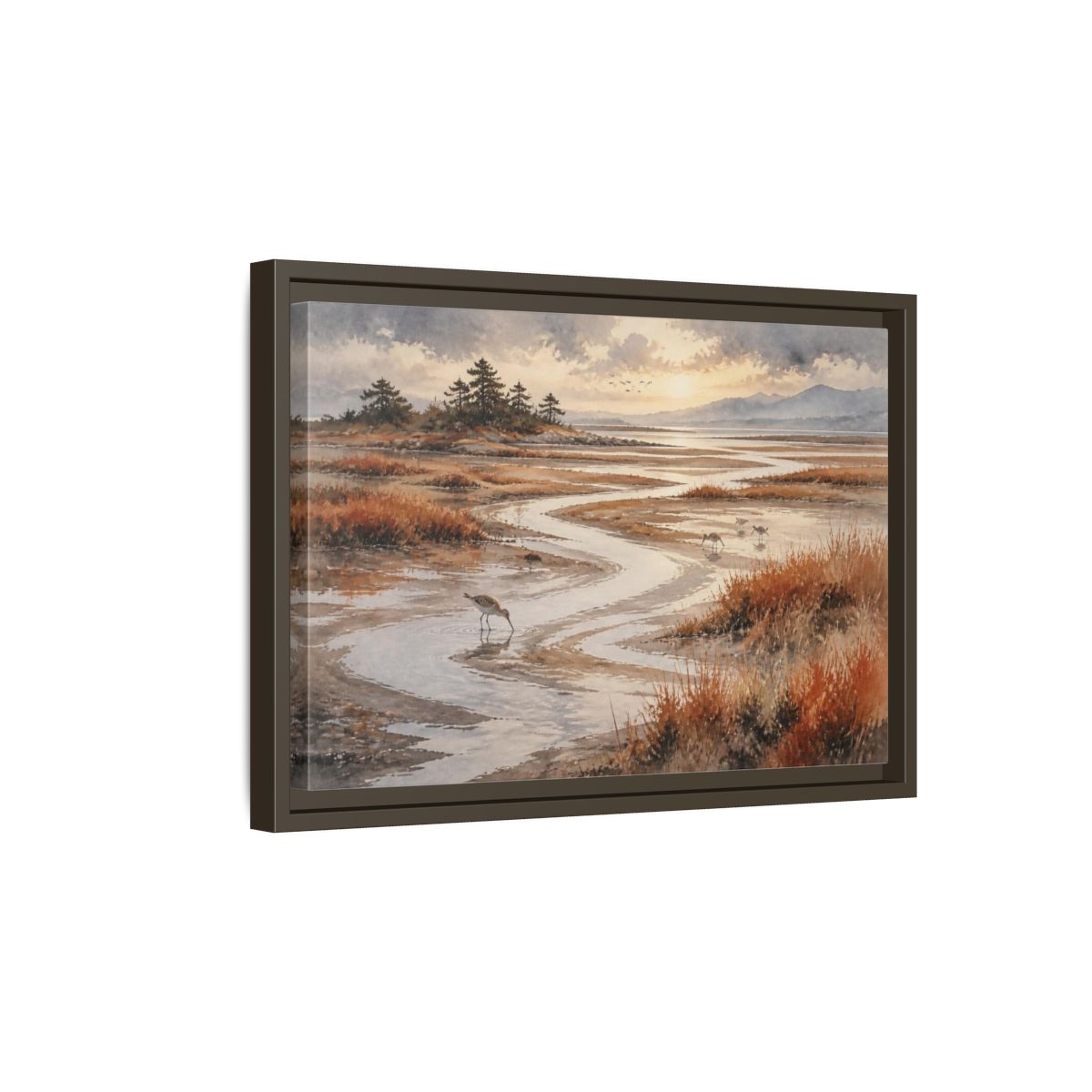 Side Mockup 5. Salt Marsh Landscape shown as framed canvas print