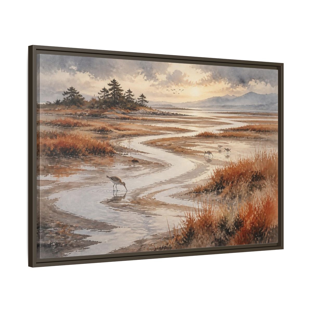 Main Mockup. Salt Marsh Landscape shown as framed canvas print