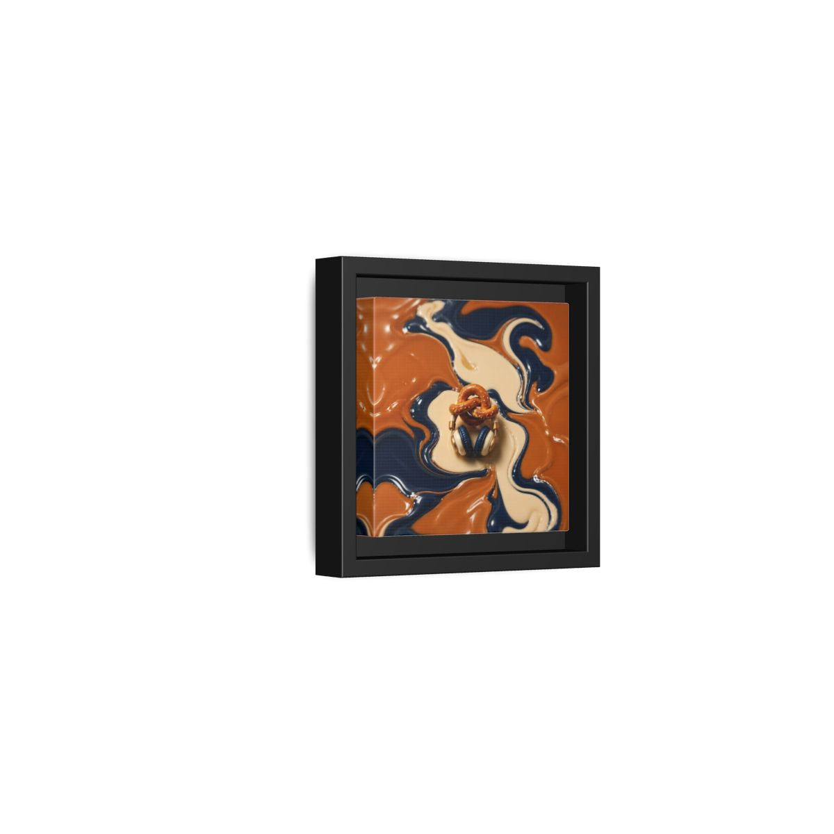 Side Mockup 24. Salted Pretzel & Headphones shown as framed canvas print