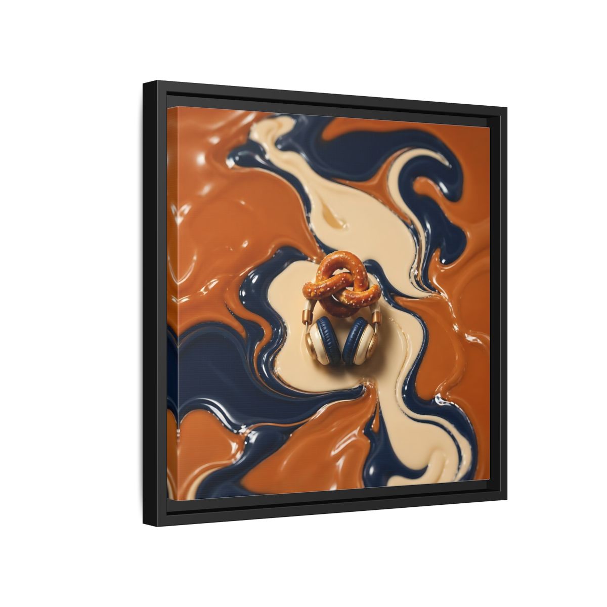 Side Mockup 15. Salted Pretzel & Headphones shown as framed canvas print