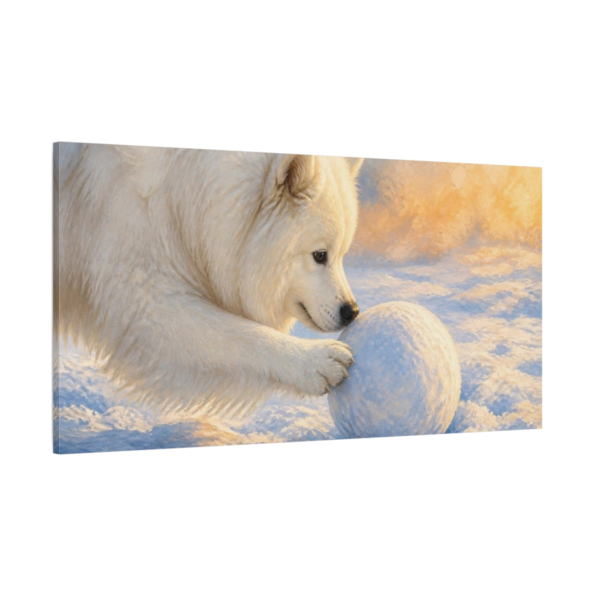 Side Mockup 2. Samoyed Pets Playtime shown as canvas print