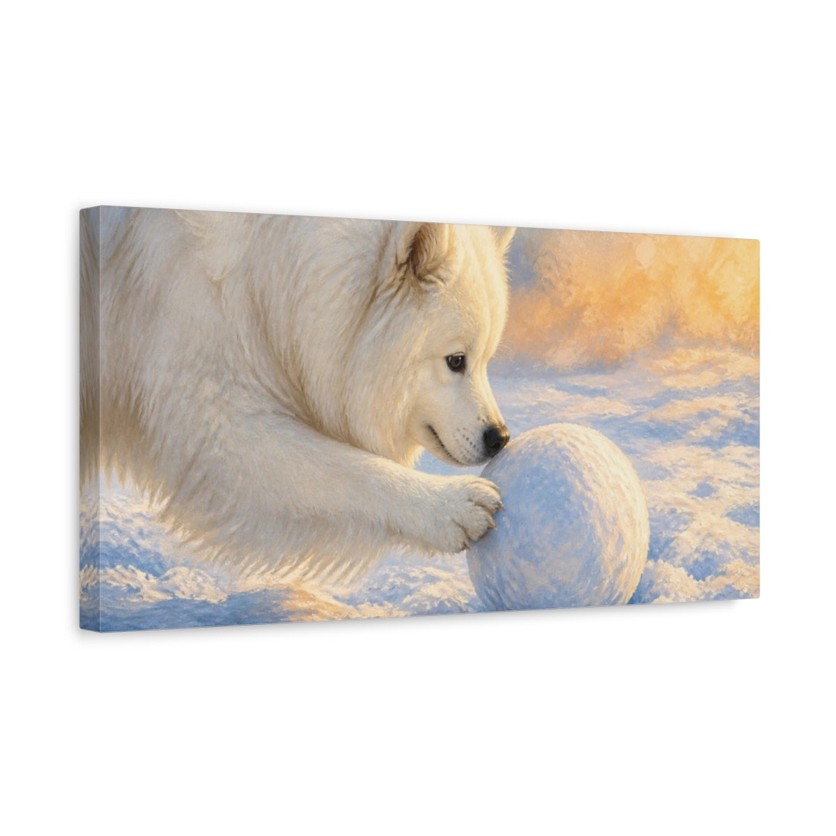 Side Mockup 3. Samoyed Pets Playtime shown as canvas print