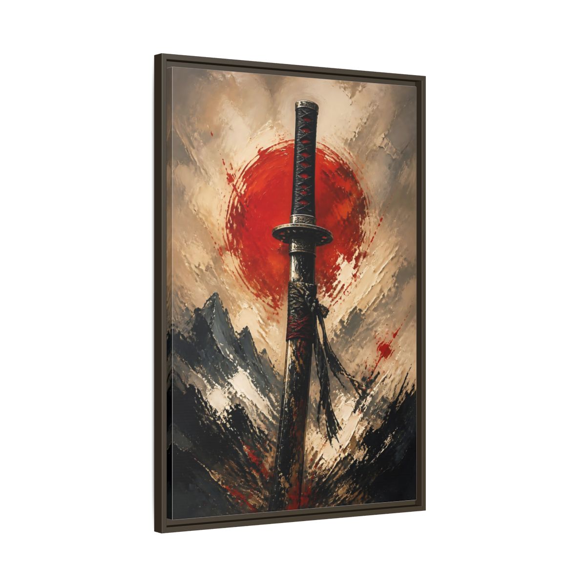 Main Mockup. Samurai Sword Red Sun shown as framed canvas print