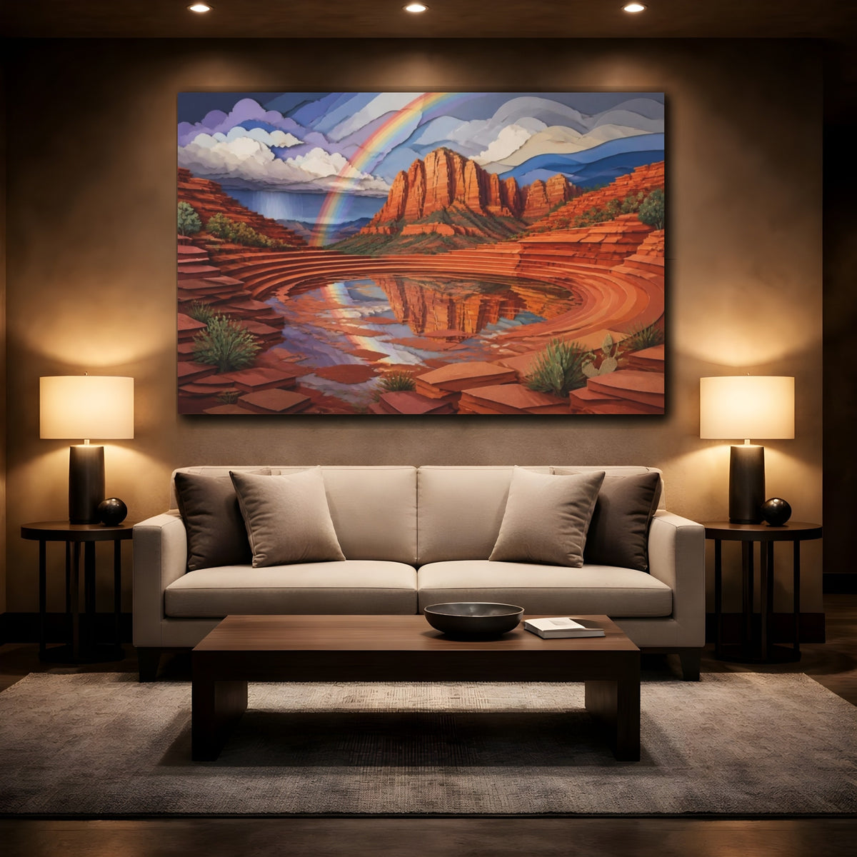 Mockup 2. Sandstone Rainbow Landscape shown as canvas print