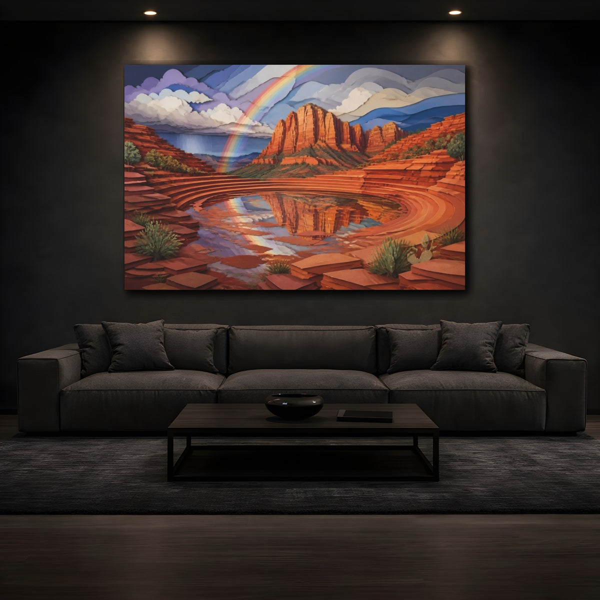 Mockup 3. Sandstone Rainbow Landscape shown as canvas print