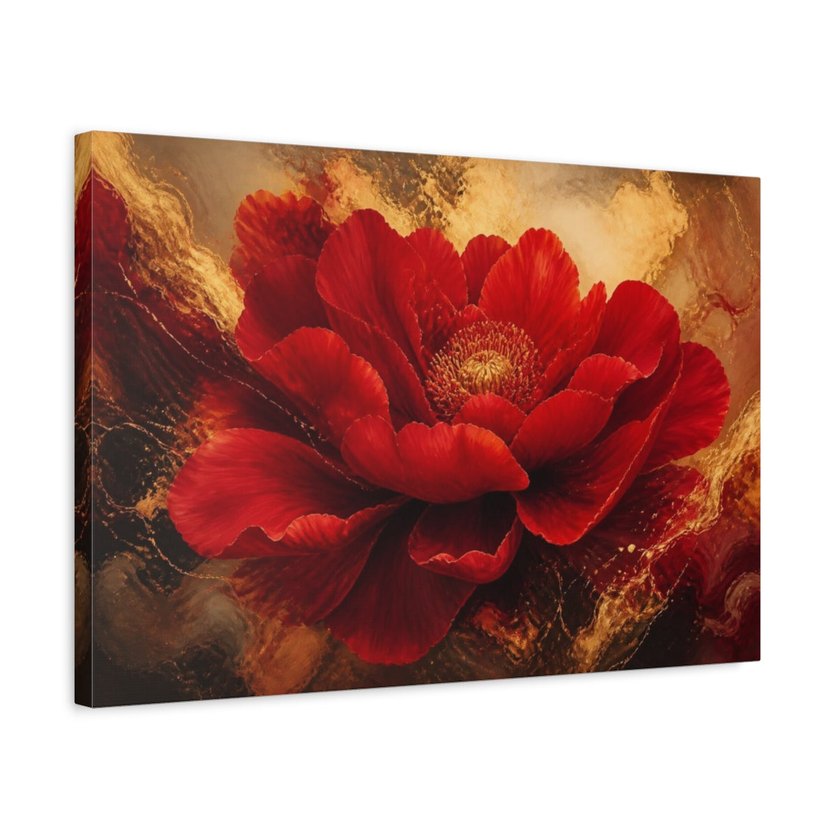 Side Mockup 3. Scarlet Floral Bloom shown as canvas print