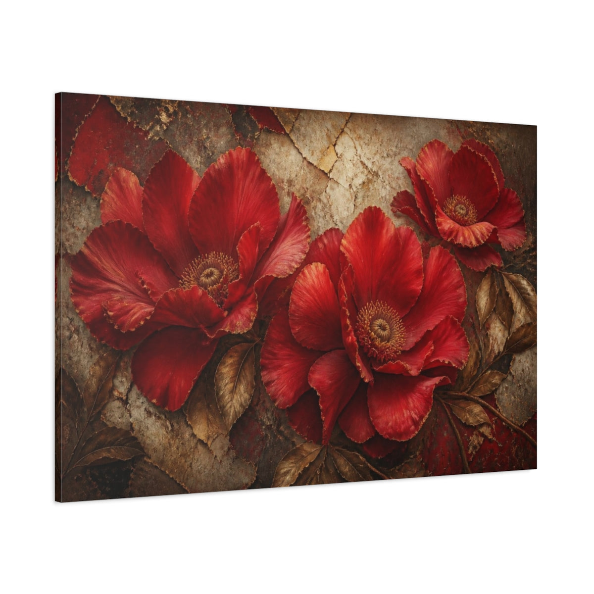 Side Mockup 1. Scarlet Floral Bloom shown as canvas print