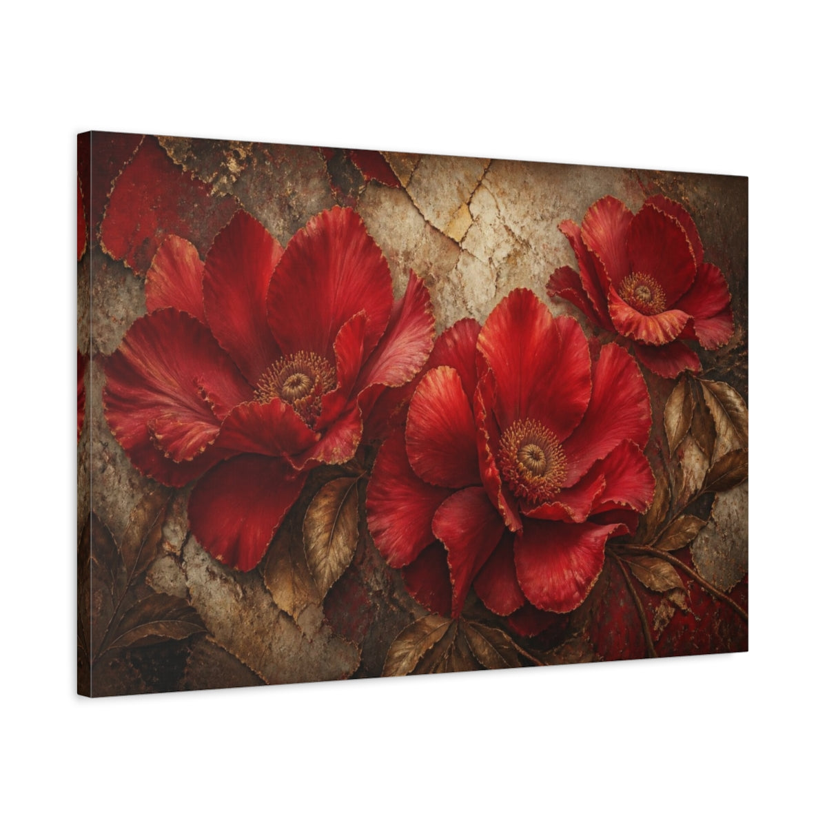 Side Mockup 2. Scarlet Floral Bloom shown as canvas print
