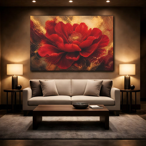 Mockup 2. Scarlet Floral Bloom shown as canvas print