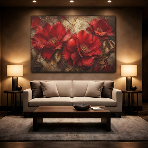 Mockup 2. Scarlet Floral Bloom shown as canvas print