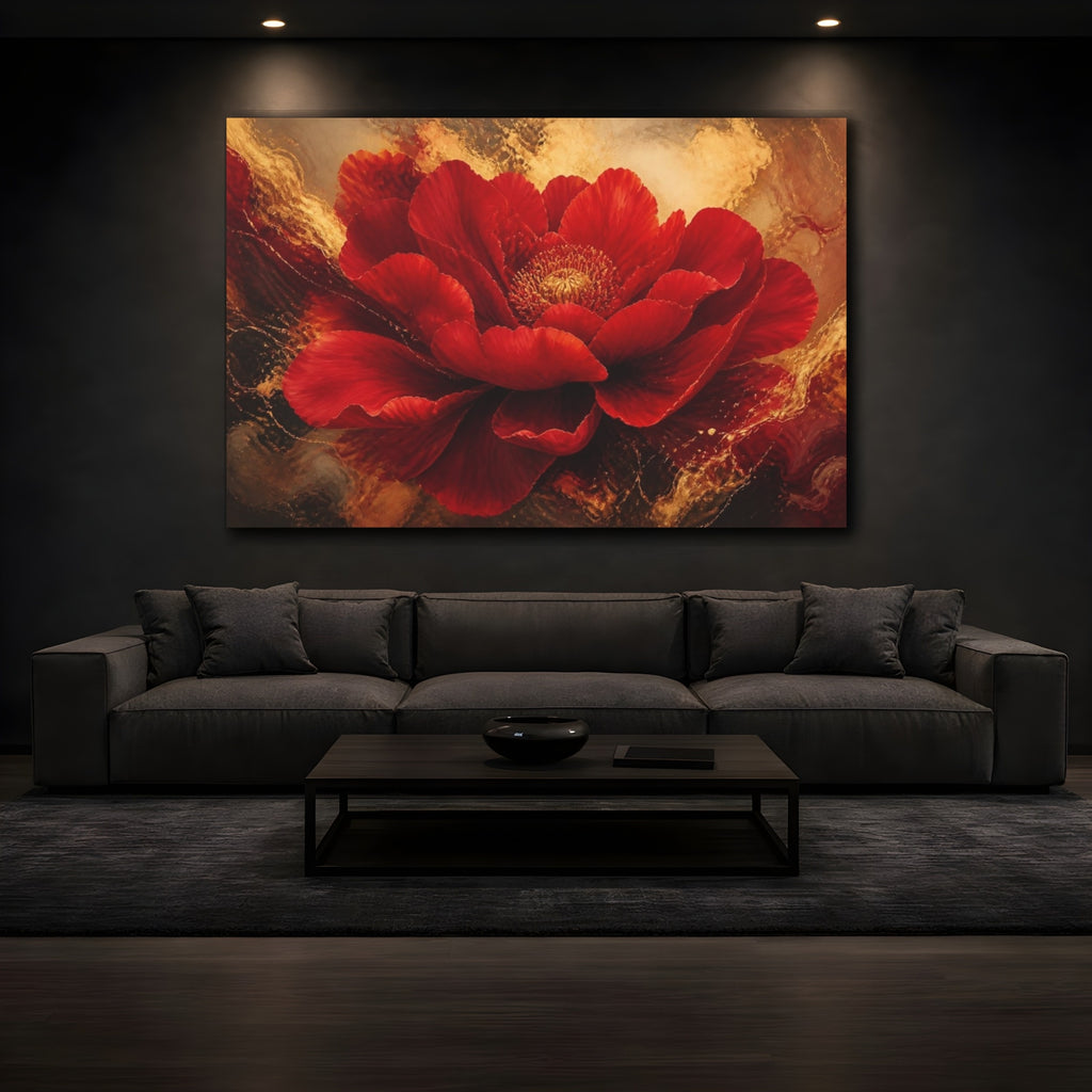 Mockup 3. Scarlet Floral Bloom shown as canvas print