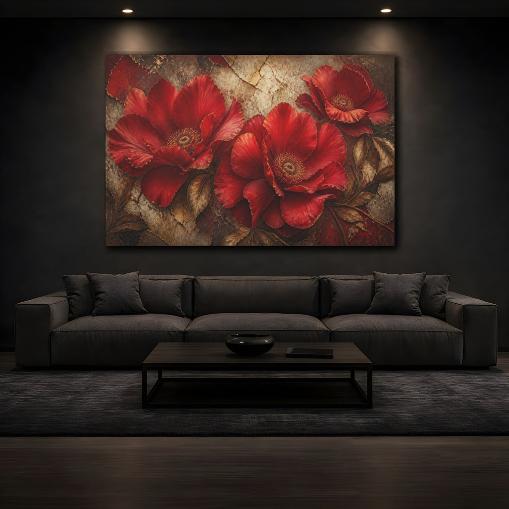 Mockup 3. Scarlet Floral Bloom shown as canvas print