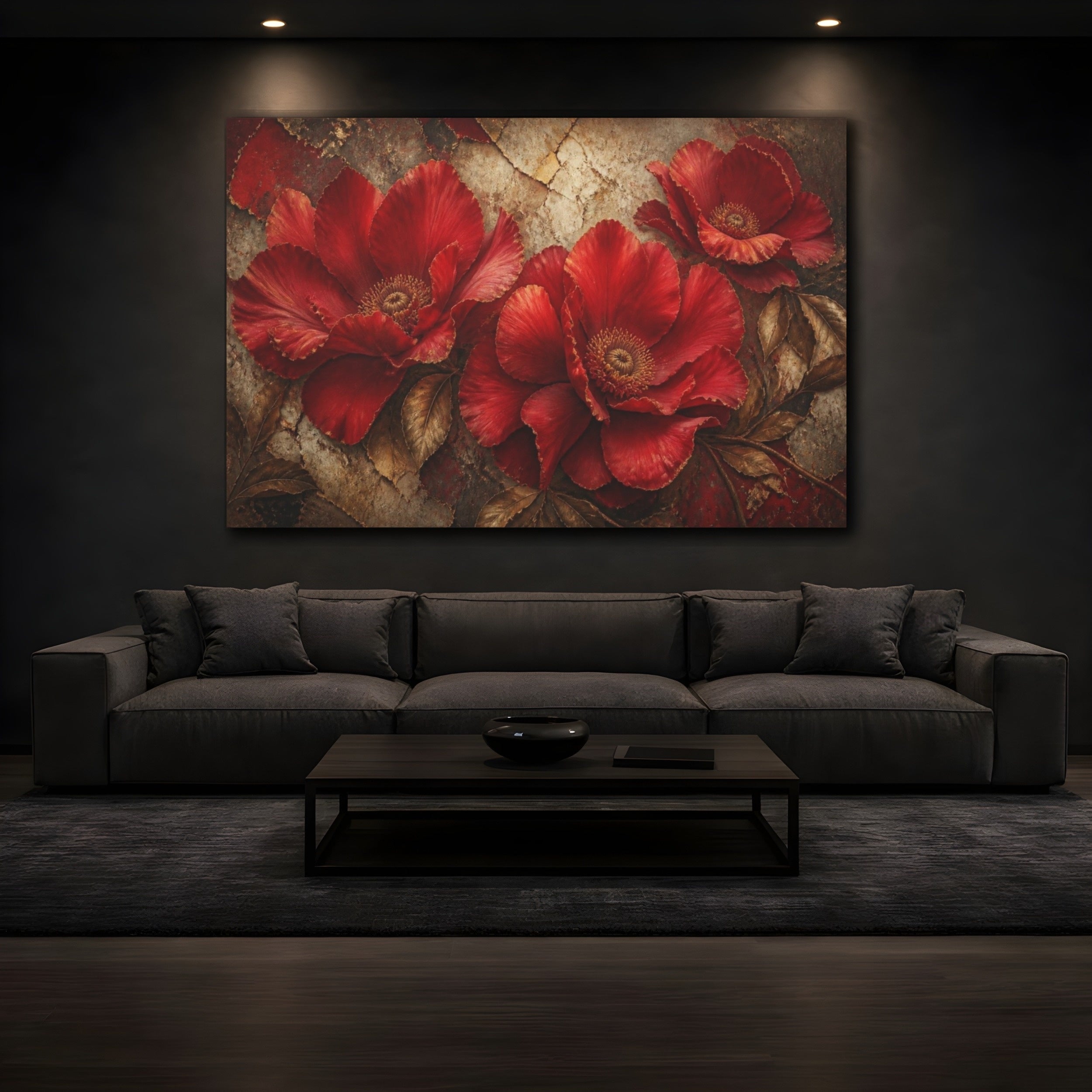 Mockup 3. Scarlet Floral Bloom shown as canvas print