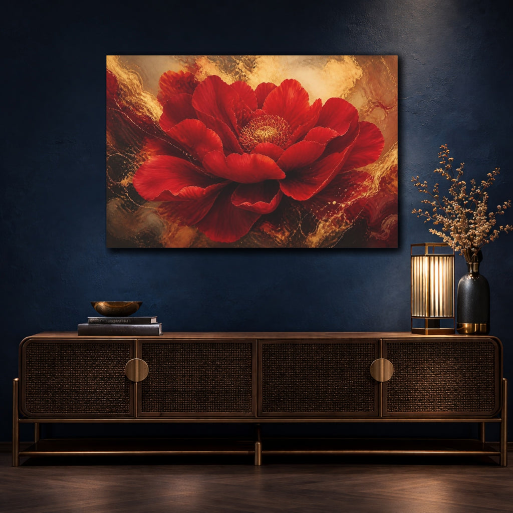 Mockup 4. Scarlet Floral Bloom shown as canvas print