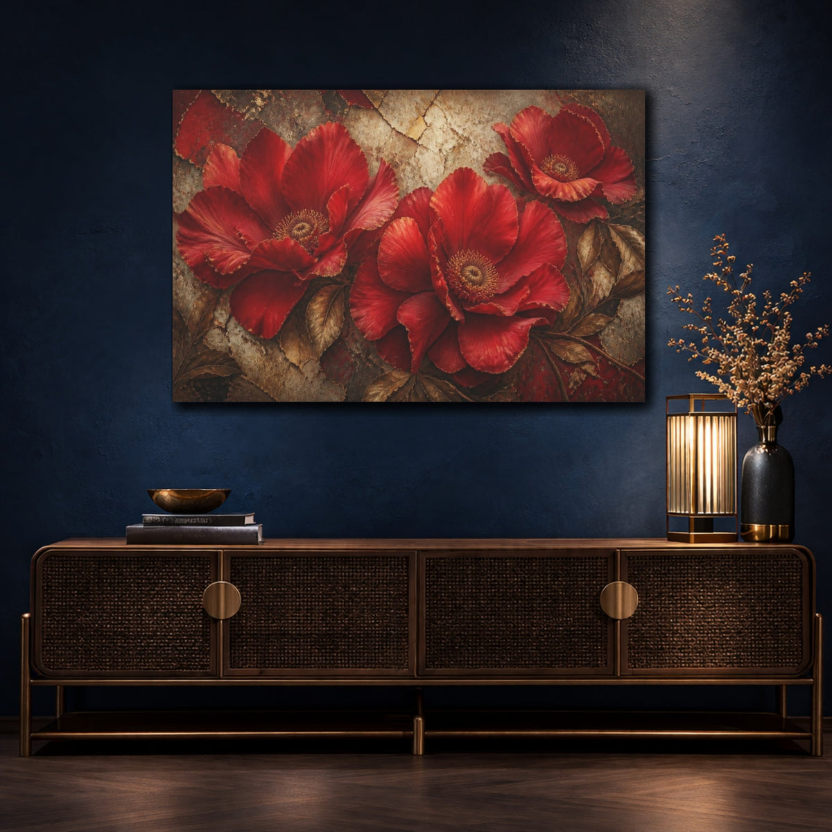 Mockup 4. Scarlet Floral Bloom shown as canvas print