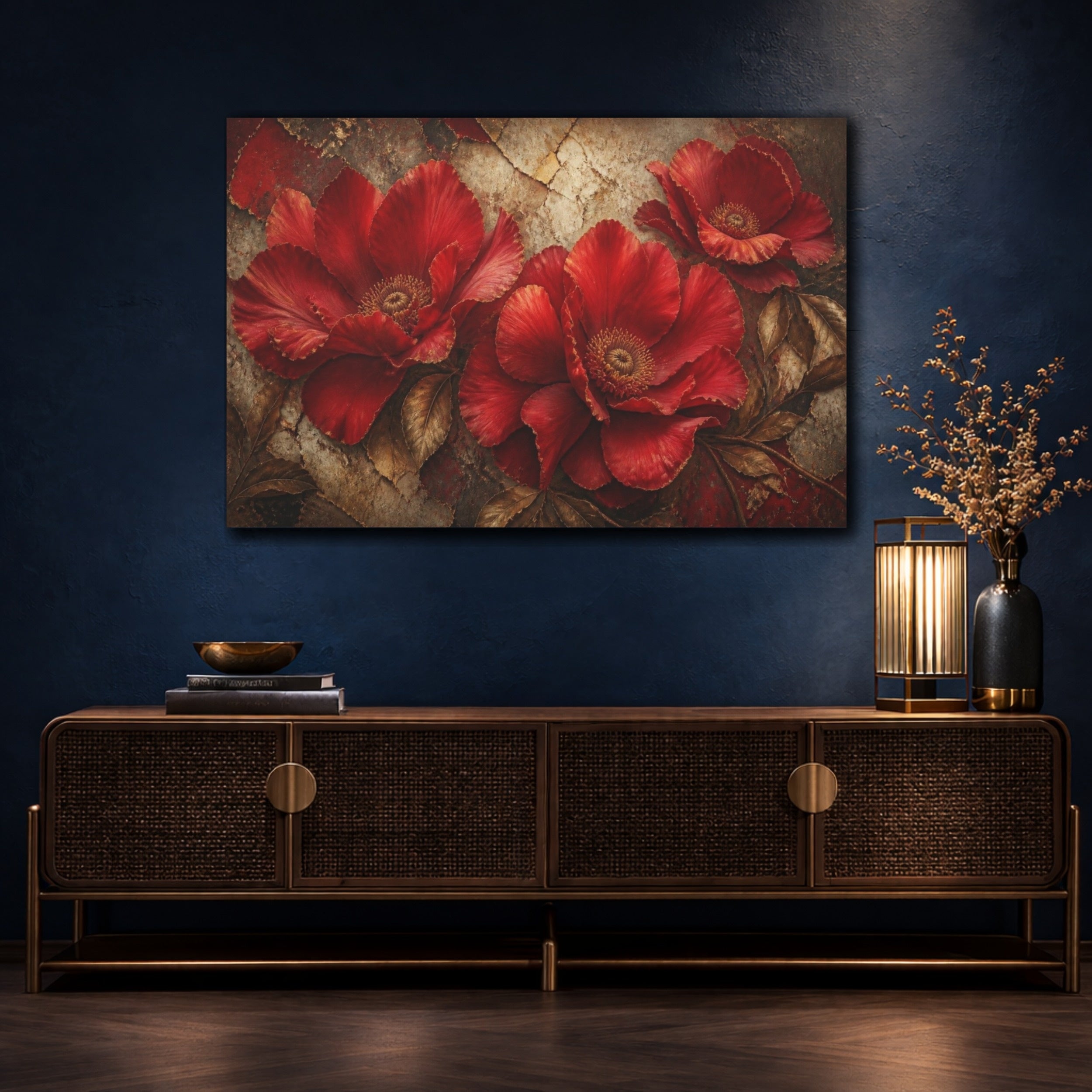 Mockup 4. Scarlet Floral Bloom shown as canvas print