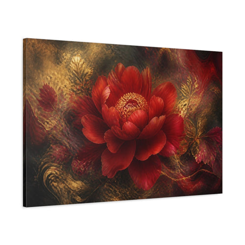 Main Mockup. Scarlet Floral Peony shown as canvas print