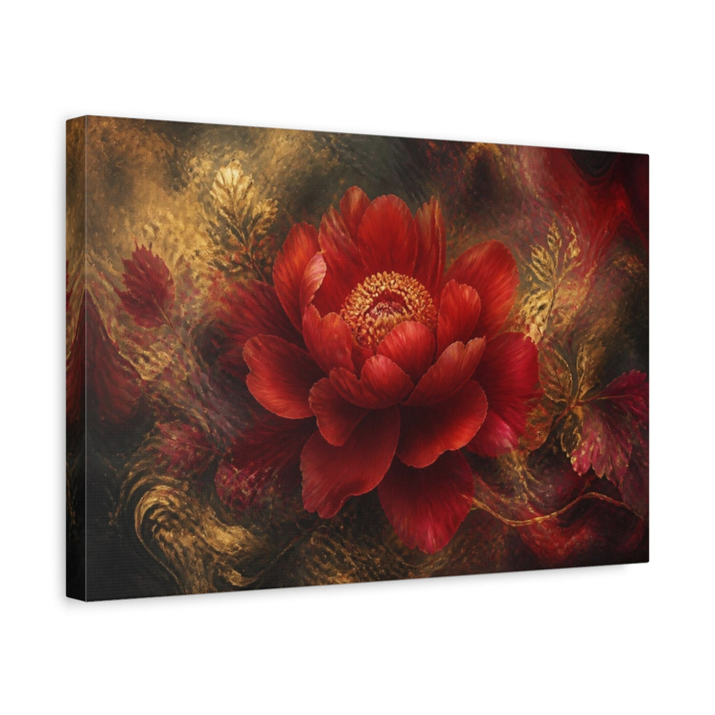 Side Mockup 4. Scarlet Floral Peony shown as canvas print