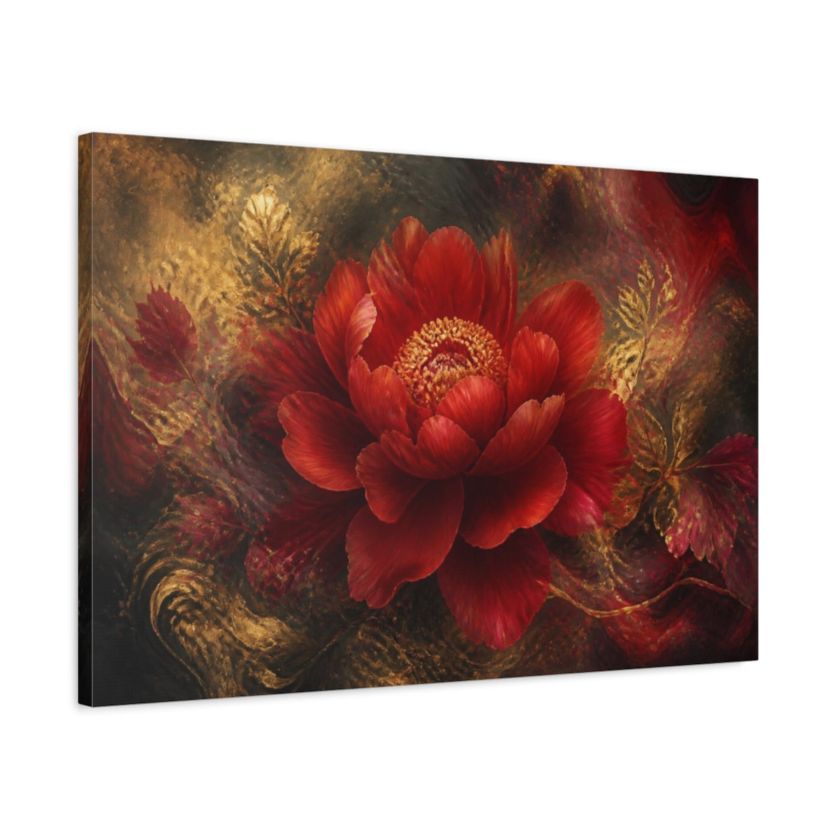Side Mockup 2. Scarlet Floral Peony shown as canvas print
