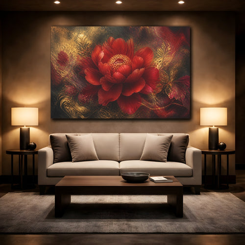 Mockup 2. Scarlet Floral Peony shown as canvas print