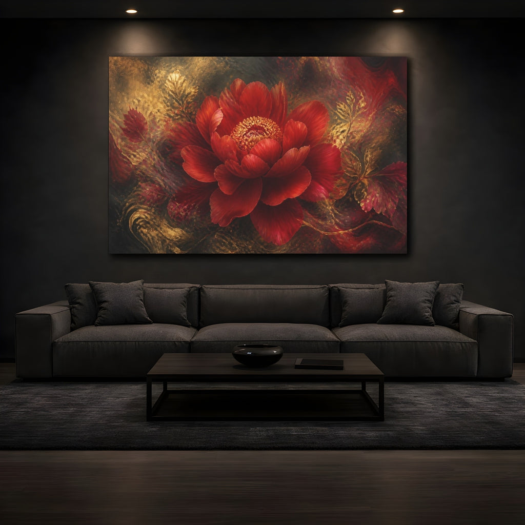 Mockup 3. Scarlet Floral Peony shown as canvas print