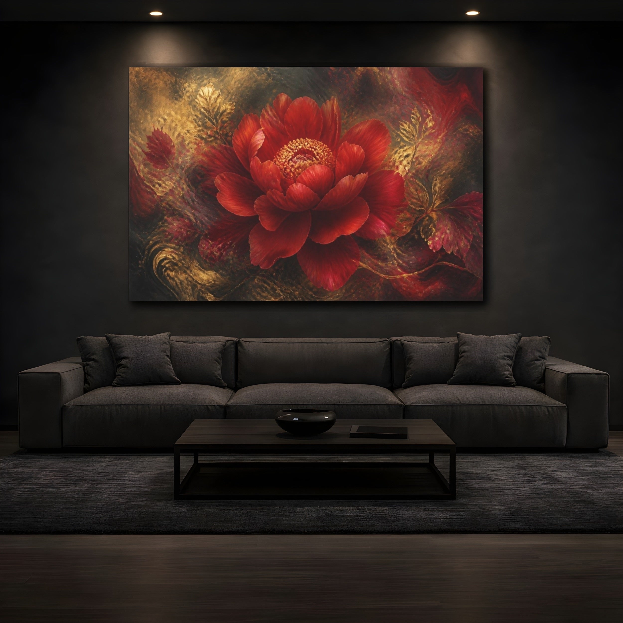 Mockup 3. Scarlet Floral Peony shown as canvas print
