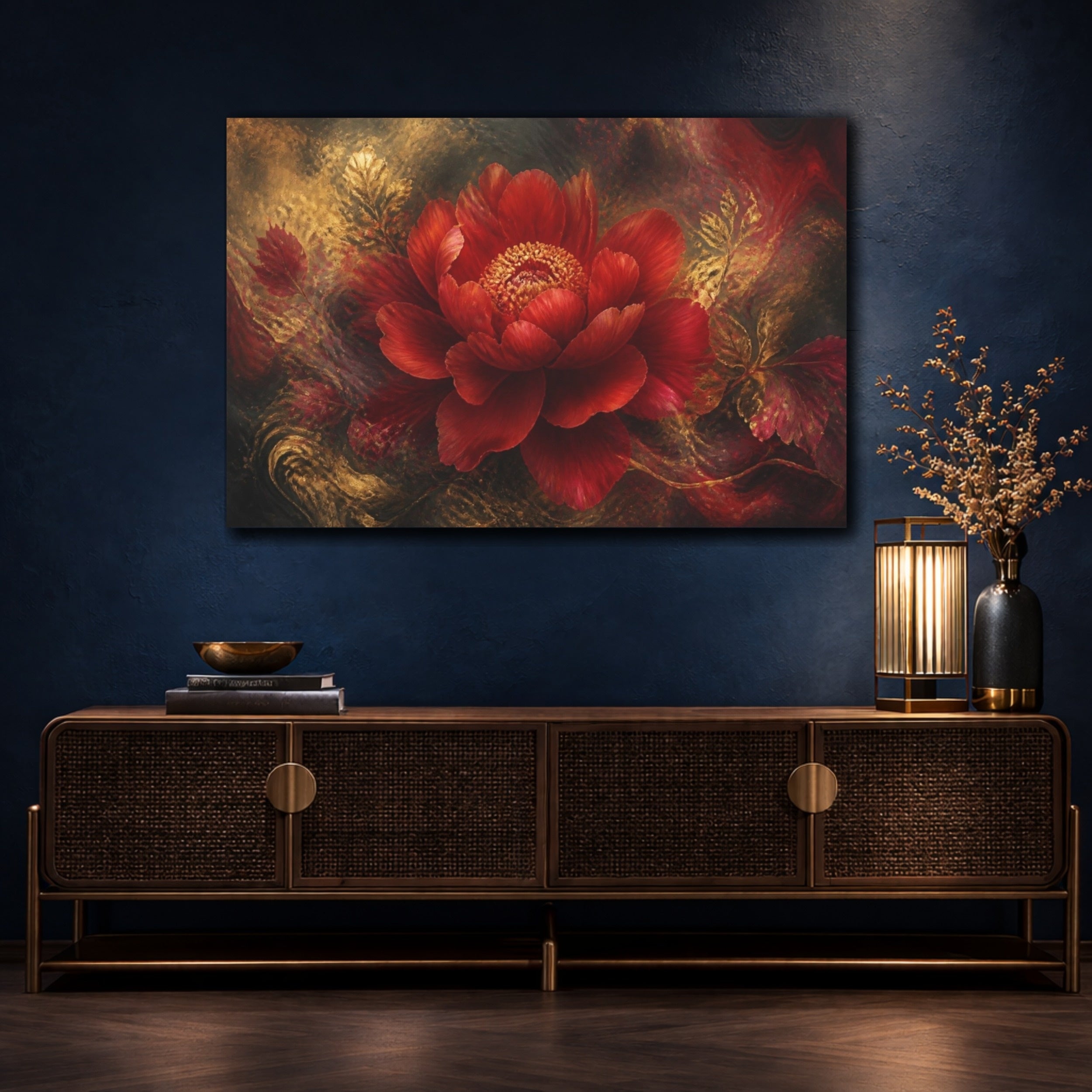 Mockup 4. Scarlet Floral Peony shown as canvas print