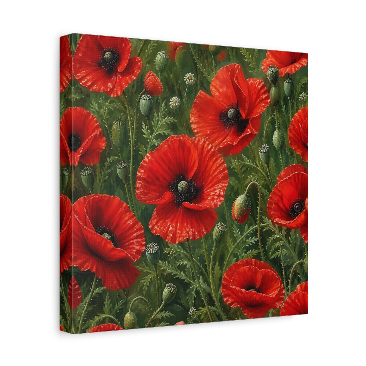 Side Mockup 8. Scarlet Floral Poppies shown as canvas print