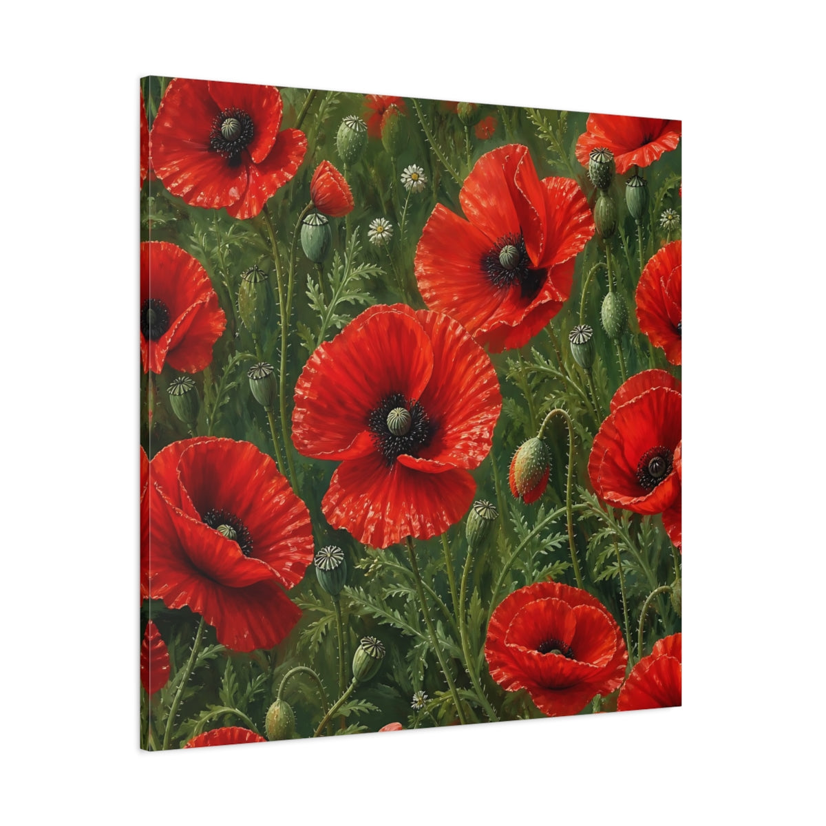 Side Mockup 1. Scarlet Floral Poppies shown as canvas print