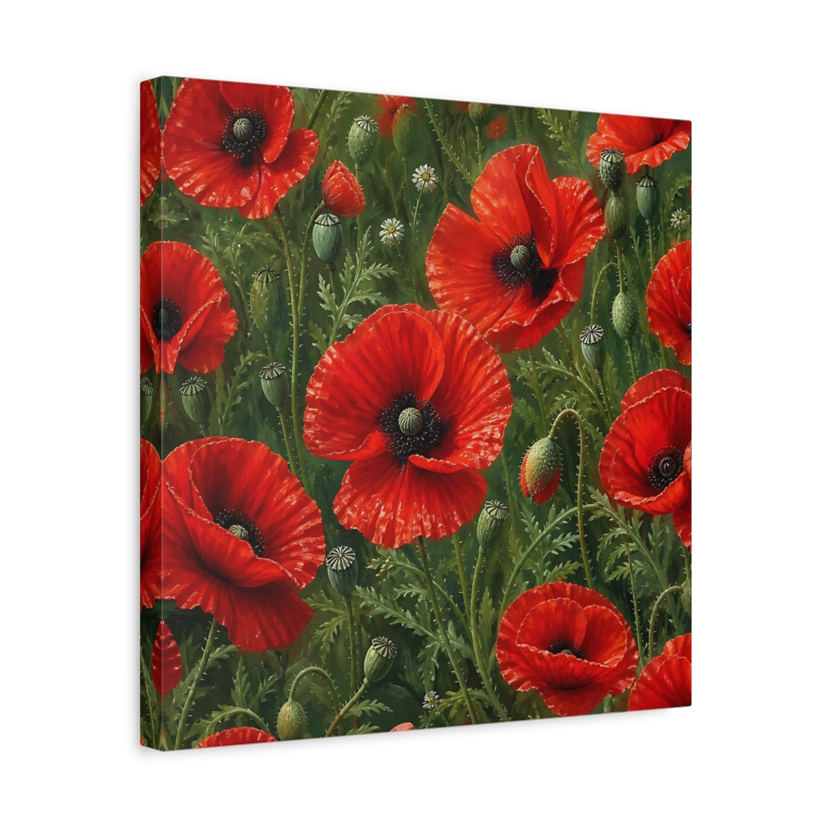 Side Mockup 6. Scarlet Floral Poppies shown as canvas print