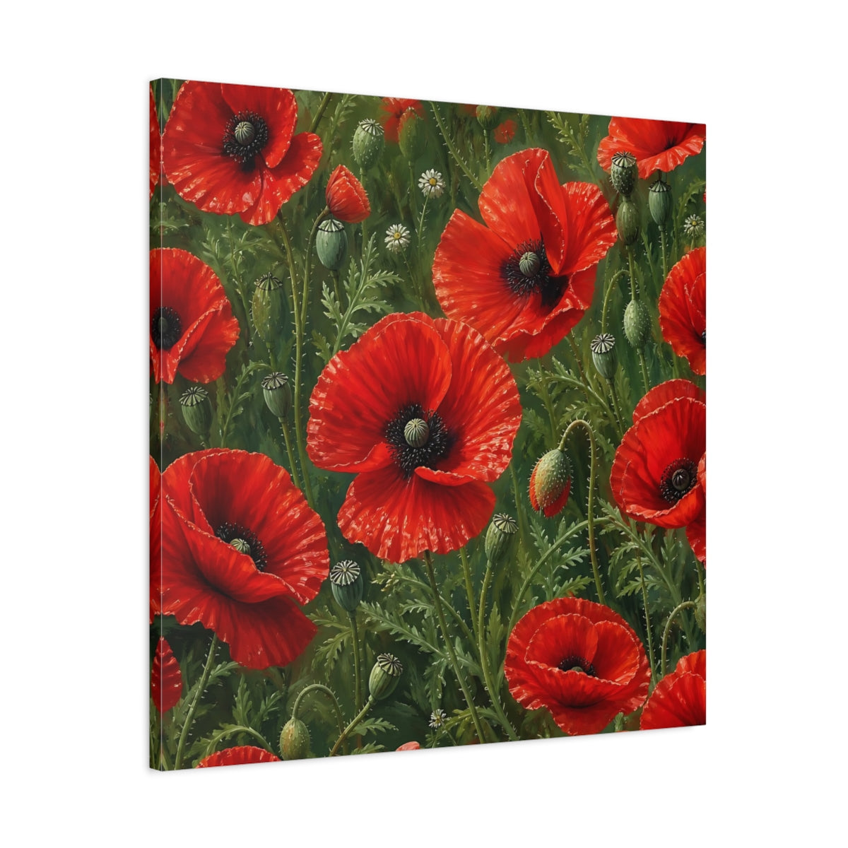Side Mockup 3. Scarlet Floral Poppies shown as canvas print