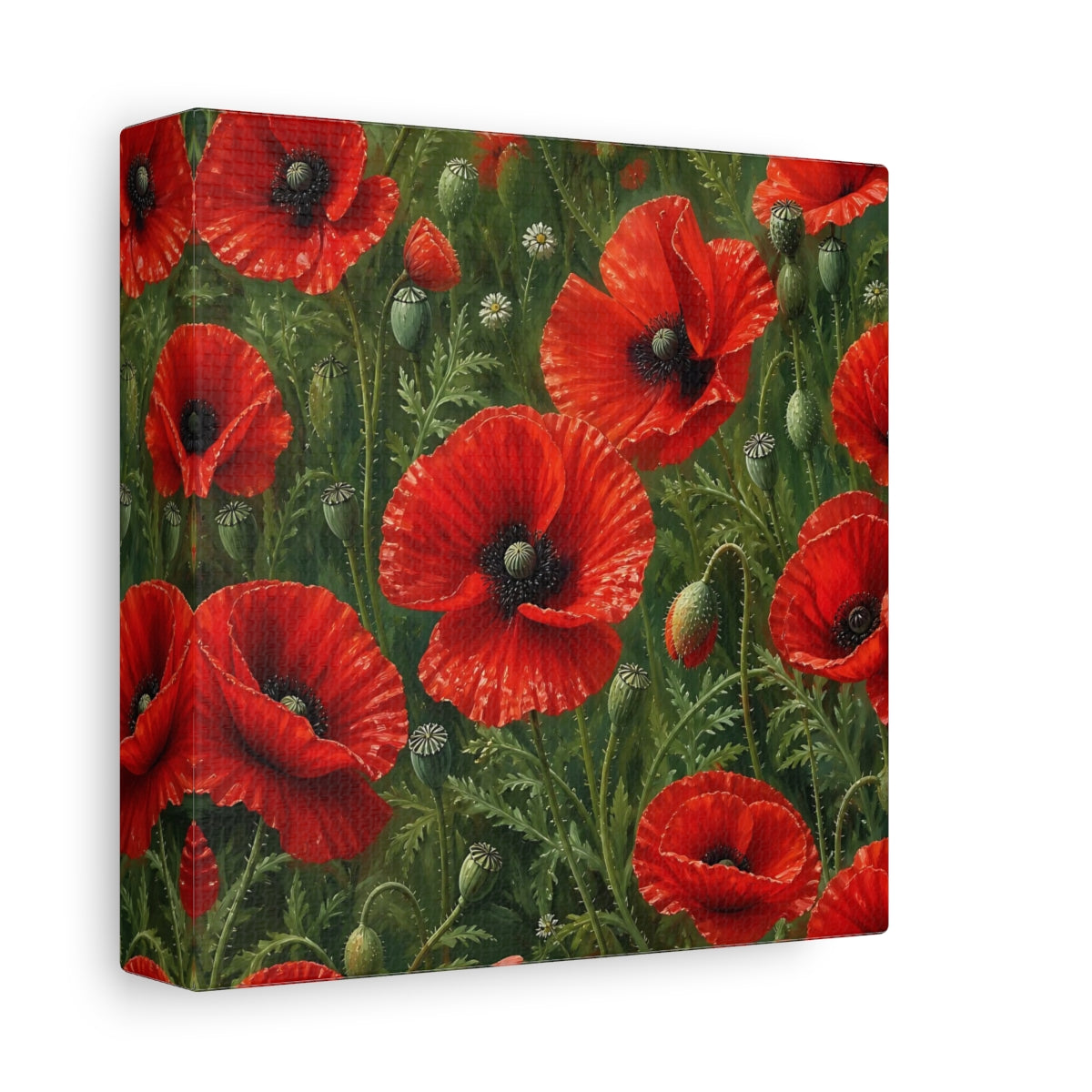 Side Mockup 2. Scarlet Floral Poppies shown as canvas print