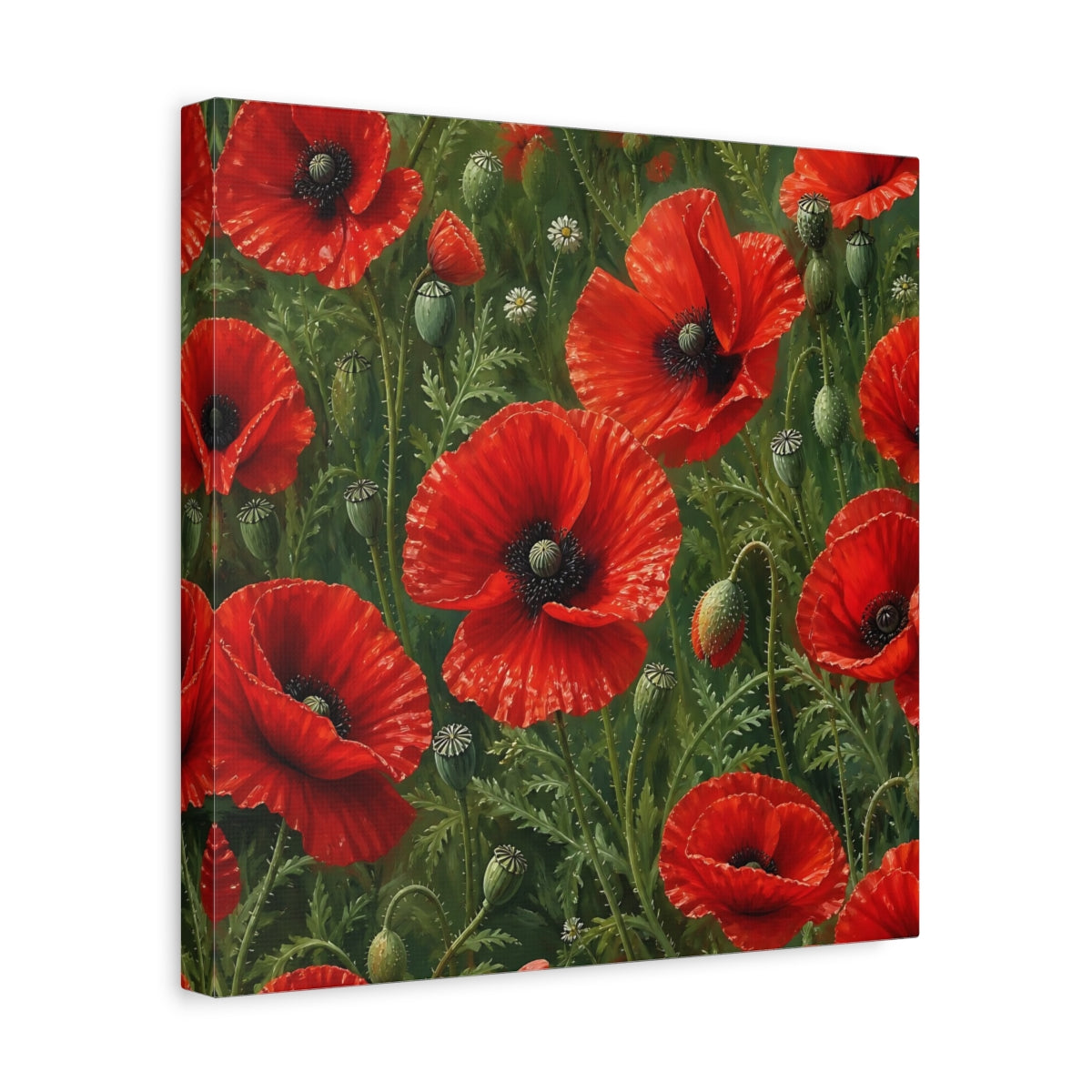 Side Mockup 7. Scarlet Floral Poppies shown as canvas print