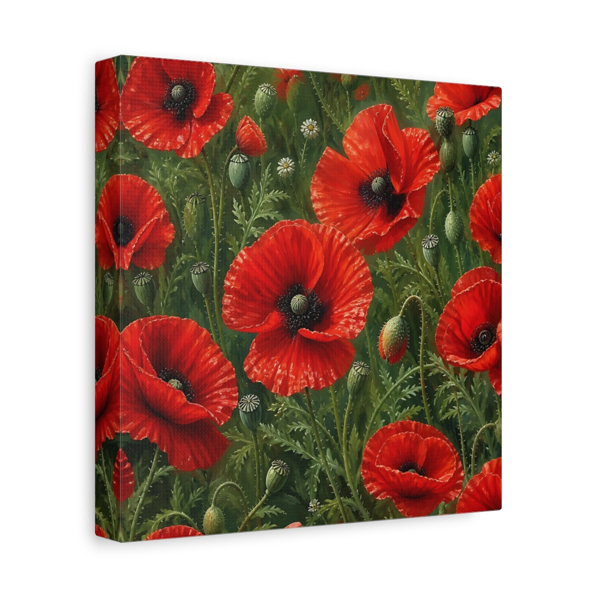 Side Mockup 9. Scarlet Floral Poppies shown as canvas print