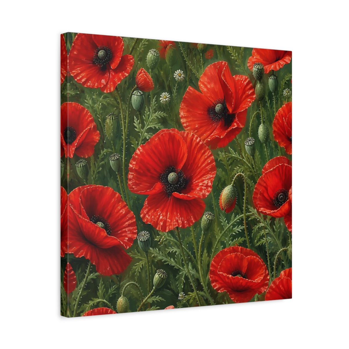 Side Mockup 5. Scarlet Floral Poppies shown as canvas print