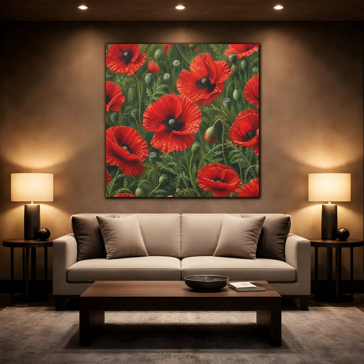 Mockup 2. Scarlet Floral Poppies shown as canvas print