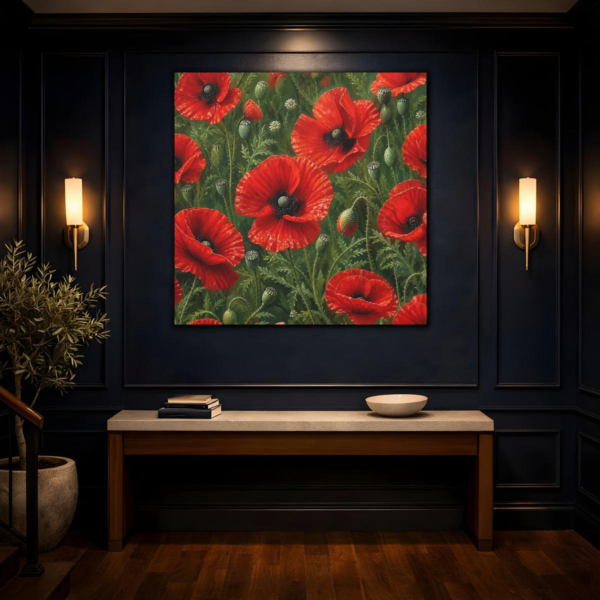 Mockup 4. Scarlet Floral Poppies shown as canvas print