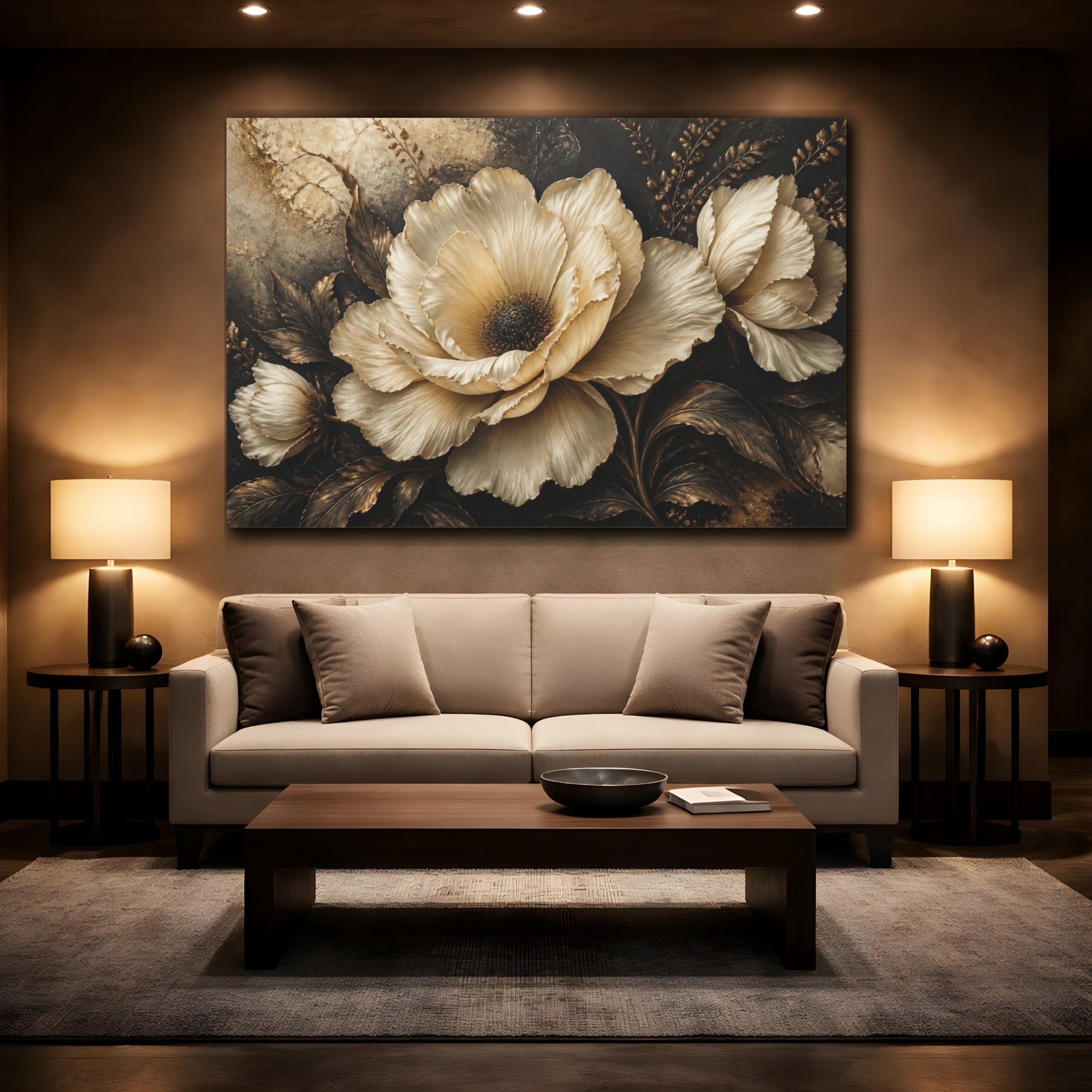 Mockup 2. Sculptural Ivory Flower shown as canvas print