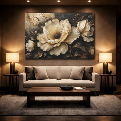 Mockup 2. Sculptural Ivory Flower shown as canvas print