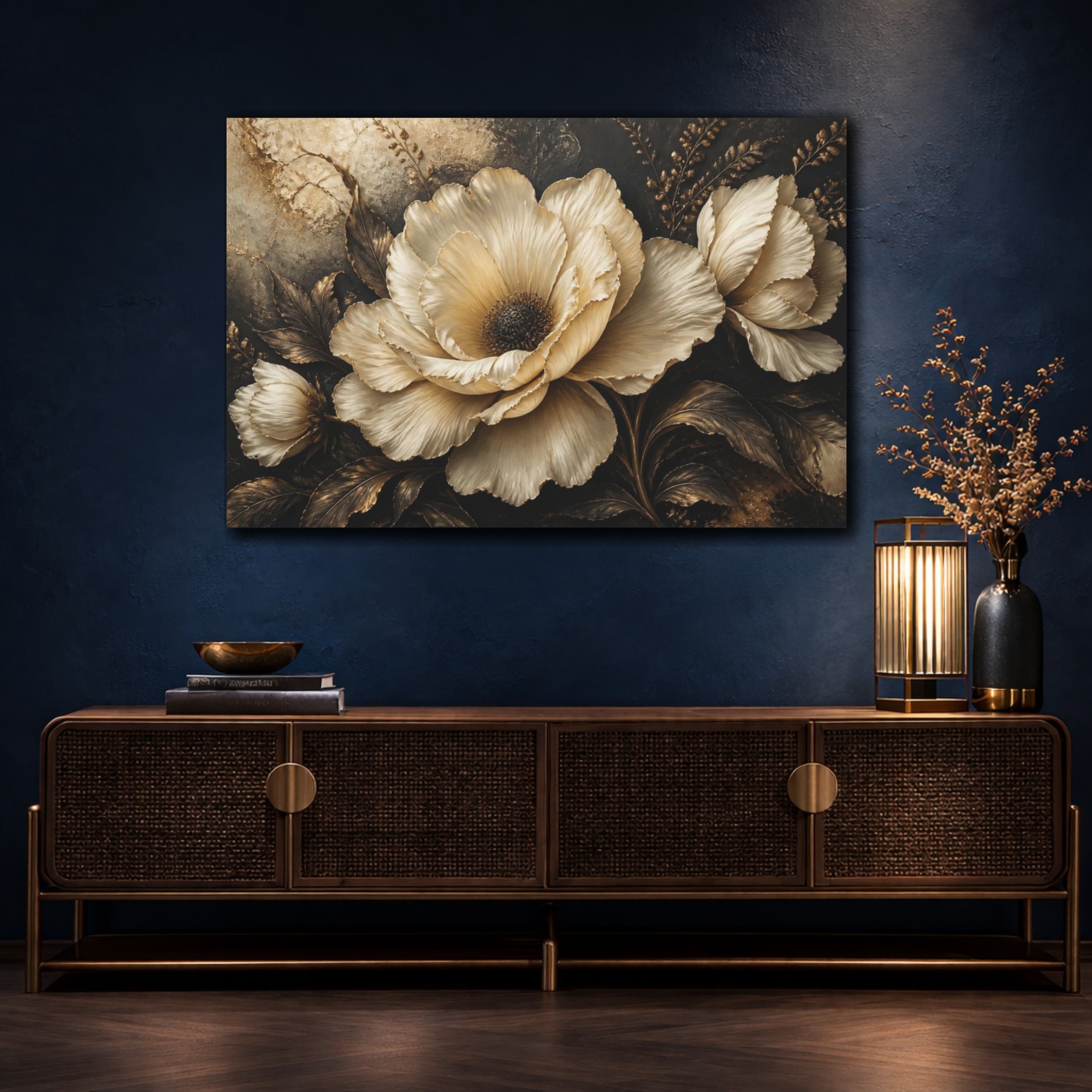 Mockup 4. Sculptural Ivory Flower shown as canvas print