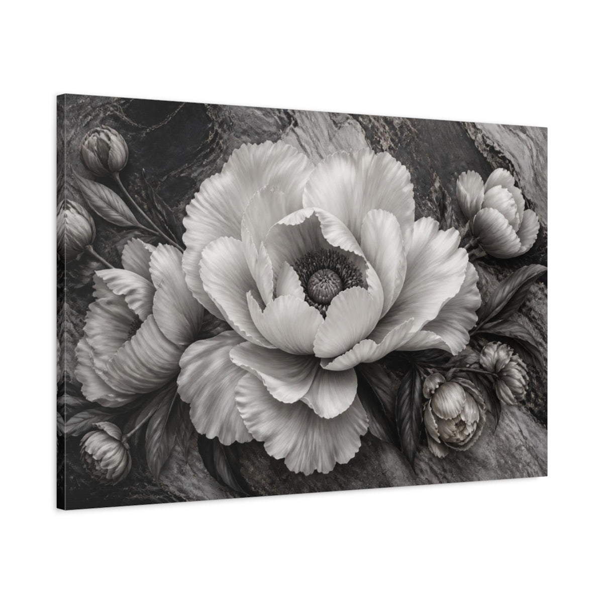 Main Mockup. Sculptural Peony Flower shown as canvas print