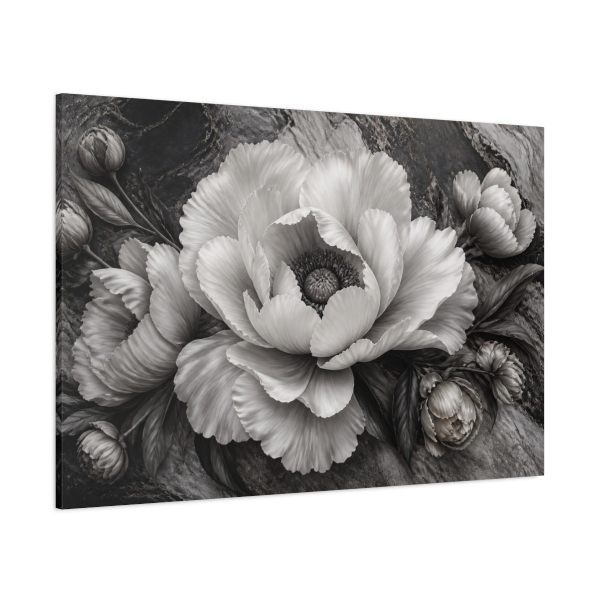 Side Mockup 1. Sculptural Peony Flower shown as canvas print