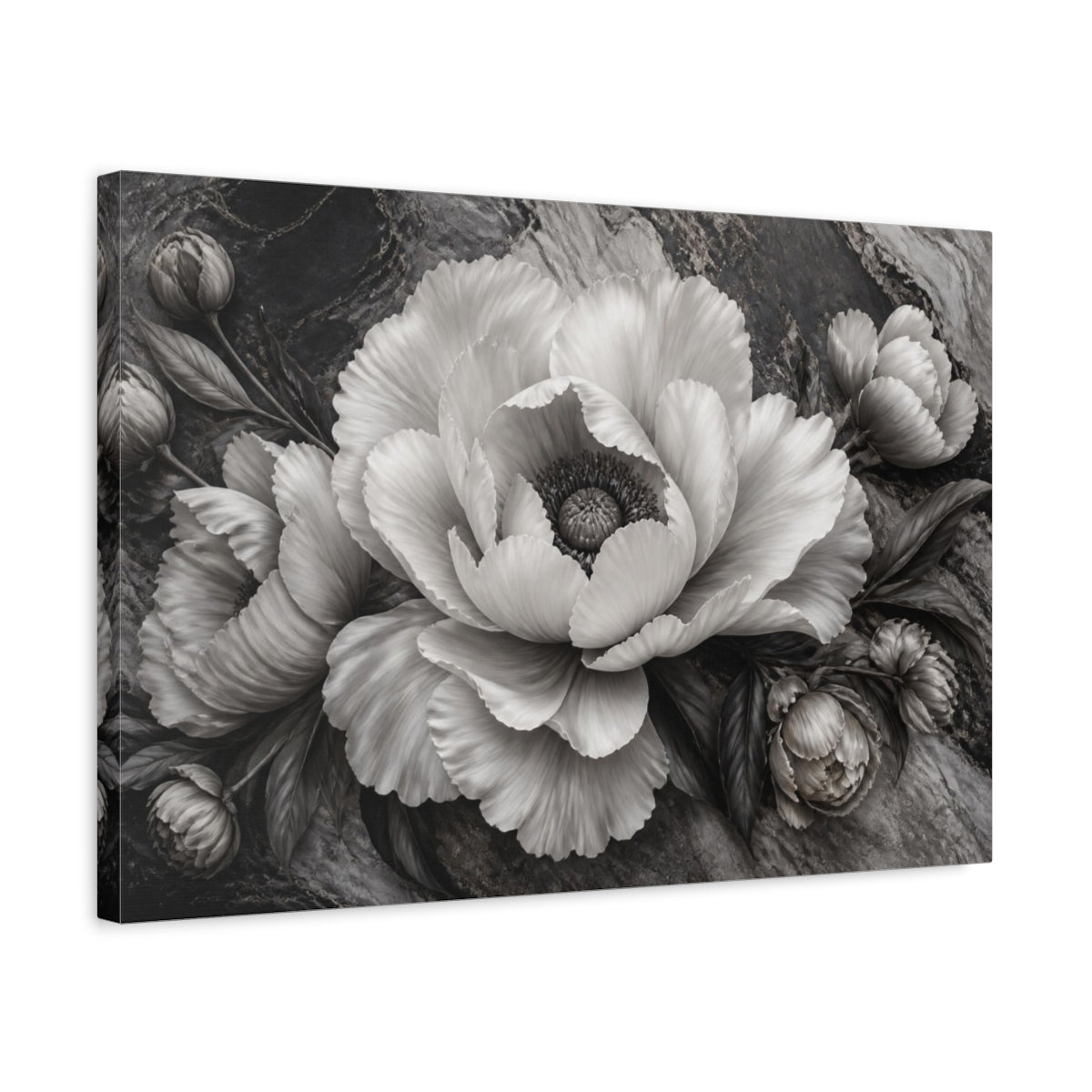 Side Mockup 3. Sculptural Peony Flower shown as canvas print