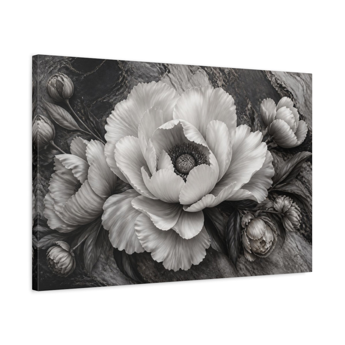 Side Mockup 2. Sculptural Peony Flower shown as canvas print