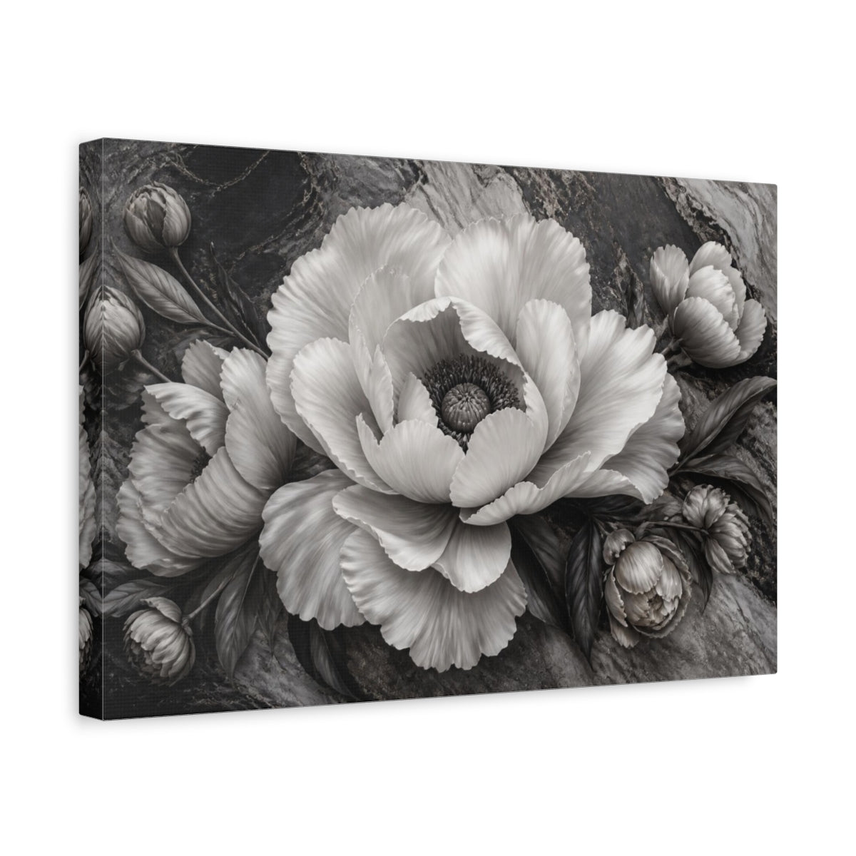 Side Mockup 4. Sculptural Peony Flower shown as canvas print