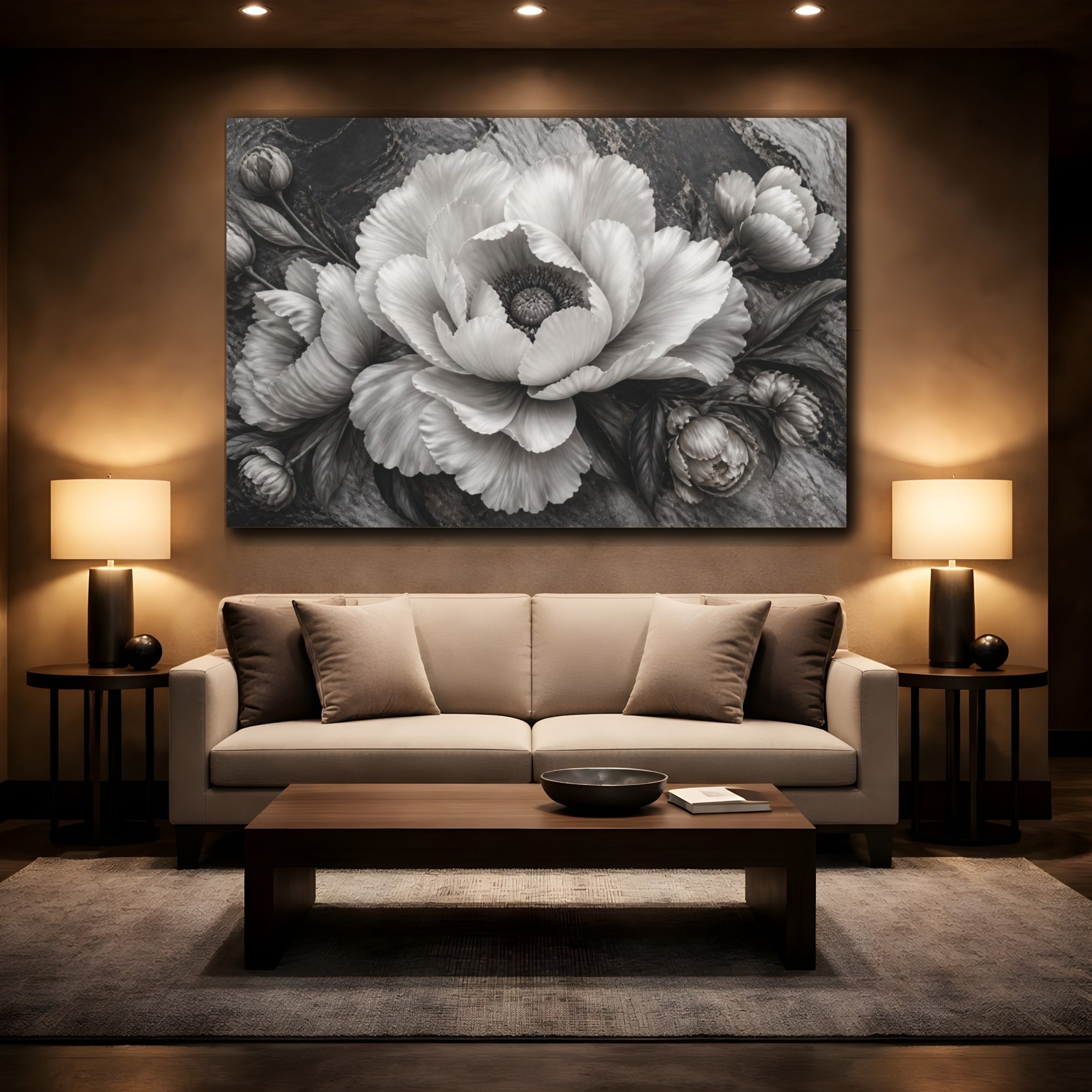 Mockup 2. Sculptural Peony Flower shown as canvas print